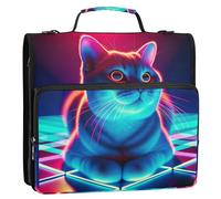 Organiseur de classeur à fermeture éclair, motif chaton fluo, 3,8 cm, 3 anneaux, durable avec sangle pour portefeuille d'école et étui, porte-classeur à anneaux