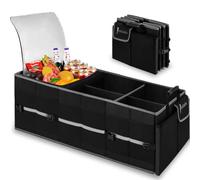 Organiseur de coffre avec sac isotherme anti-fuite intégré, organiseur de chargement pliable pour SUV avec bandes inférieures antidérapantes, 3 grands compartiments, boîte de rangement portable