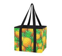 Organiseur de coffre de voiture respectueux de l'environnement, réutilisable, sac fourre-tout jaune à répétition d'ananas pliable avec fond rigide et longues poignées pour berlines, camionnettes