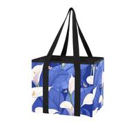 Organiseur de coffre de voiture réutilisable avec fond rigide et longues poignées pour berlines, van, voiture, épicerie - Motif lys calla bleu