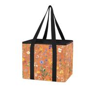 Organiseur de coffre de voiture réutilisable avec poignées et fond rigide - Motif fleurs de printemps - Grande capacité - Pliable - Pour le shopping, le travail, les voyages