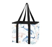 Organiseur de coffre de voiture réutilisable en forme de dauphins mignons avec longues poignées et fond rigide pour le rangement de la cuisine, les voyages