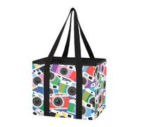 Organiseur de coffre de voiture réutilisable et robuste avec motif répété coloré résistant à l'eau avec fond rigide et longues poignées pour voiture, camping, voyage