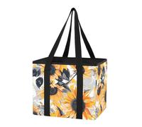 Organiseur de coffre de voiture réutilisable et robuste, motif tournesol doré, joli sac fourre-tout étanche avec longues poignées et fond rigide pour pique-nique, camping, voyages