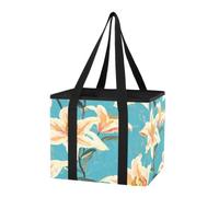 Organiseur de coffre de voiture réutilisable et robuste, sac d'épicerie vintage lys turquoise, résistant à l'eau avec fond et poignées renforcés pour le rangement de la cuisine, les voyages, les