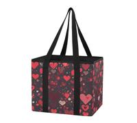 Organiseur de coffre de voiture robuste et réutilisable - Motif cœur rouge - Joli sac d'épicerie léger avec fond et poignées renforcés pour le rangement de la cuisine, les voyages