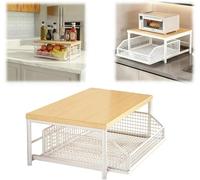 Organiseur de comptoir de cuisine avec tiroir et panier | Étagère à 2 niveaux pour cafetière, micro-ondes, grille-pain et épices | Rangement peu encombrant pour comptoir, garde-manger (blanc)