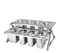 Organiseur de comptoir en acier inoxydable avec couvercles - Récipient alimentaire multifonction pour garnitures de pizza, condiments, épices et fruits