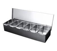 Organiseur de condiments, station de garniture en acier inoxydable 45,7 x 10,2 x 15,2 cm avec couvercles, récipient de service amovible pour la maison, le restaurant, les bars, les fêtes, les