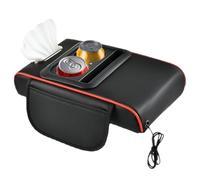 Organiseur de console centrale - Avec porte-gobelet, emplacement pour téléphone, console centrale | Organiseur de voiture en cuir - Pour carte de téléphone, clés, bouteille d'eau intérieure pour