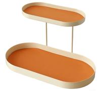 Organiseur de cosmétiques vintage en fer, chevalet d'affichage à 2 niveaux, étagère de rangement double couche pour bijoux de maquillage, plateau de courtoisie rustique, solution de décoration