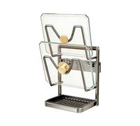 Organiseur de couvercle de casserole, cuillère verticale, spatule en acier inoxydable avec plateau d'égouttement amovible - pour cuisine, garde-manger, restaurant, pâtisserie, séchage, assiette