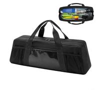 Organiseur de couverts de barbecue en acier inoxydable avec double maille et poche transparente, porte-ustensiles pliable pour le jardin et le camping, robuste et léger, noir