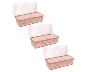 Organiseur de couverts de cuisine 3 pièces avec couvercle long auto-drainant en plastique couleur thé solution de rangement et d'organisation