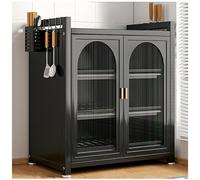 Organiseur de cuisine autonome avec égouttoir, portes en verre et étagères pour le séchage et le rangement de la vaisselle
