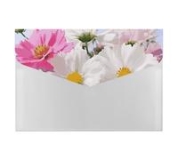 Organiseur de documents accordéon à 6 poches avec étiquettes et enveloppes en plastique avec fermeture à pression - Motif fleurs roses et blanches - 33 x 23 cm