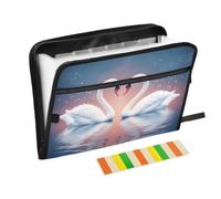 Organiseur de documents extensible à fermeture éclair avec 13 poches, motif lac des cygnes et étiquettes, résistant à l'eau, 36 x 2 x 27 cm