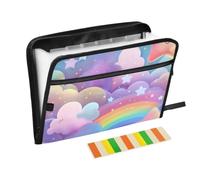 Organiseur de documents extensible avec fermeture éclair et 13 poches, motif étoile arc-en-ciel kawaii avec étiquettes, résistant à l'eau, 36 x 2 x 27 cm
