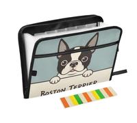 Organiseur de documents extensible avec fermeture éclair et 13 poches, motif terrier de Boston avec étiquettes, résistant à l'eau, 36 x 2 x 27 cm