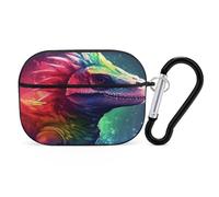 Organiseur de écouteurs dinosaures colorés résistant aux chocs avec mousqueton et clip anti-chute pour Airpods Pro 2ème génération, noir