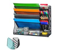 Organiseur de fichiers mural, 4 niveaux en métal durable et réglable, suspension verticale de bureau avec 4 emplacements pour stylos, 4 séparateurs amovibles pour trier des fichiers, courrier