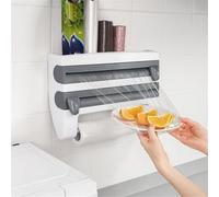 Organiseur de film 3 en 1 avec cutter - Distributeur de papier d'aluminium et porte-serviettes en papier pour tiroir de cuisine, design peu encombrant compatible avec les rouleaux standard (gris)