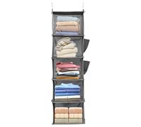 Organiseur de garde-robe à 5 étagères avec 2 poches latérales et 2 crochets pliable pour chambre à coucher, jouets, rangement peu encombrant pour placard, chambre d'enfant, salle de bain, dortoir