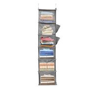Organiseur de garde-robe à 6 étagères à suspendre avec 2 poches latérales et 2 crochets - Pliable - Rangement pour jouets de chambre à coucher - Gain de place - Organisateur de placard à suspendre