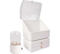 Organiseur de maquillage, 2 tiroirs, porte-pinceaux, BLANC