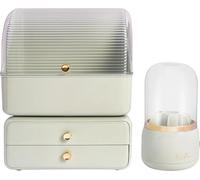 Organiseur de maquillage, 2 tiroirs, porte pinceaux, design moderne, vert clair