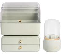 Organiseur de maquillage, 2 tiroirs, porte pinceaux, vert