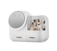 Organiseur de maquillage - Boîte de rangement cosmétique - Organiseur de maquillage - Avec lumière LED - Recharge USB - Miroir HD (blanc)