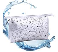 Organiseur de maquillage de voyage, trousse de maquillage avec grande ouverture, étanche, en cuir PU, pochette de voyage avec poignée amovible pour un usage quotidien, accessoires de toilette, Argenté