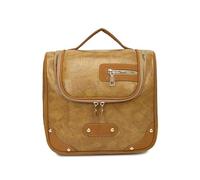 Organiseur de maquillage en cuir synthétique avec fermeture éclair et compartiments multiples, grande capacité, sac à main rétro pour femmes, filles, jaune, 9.45x9.06x4.72inch, Mode