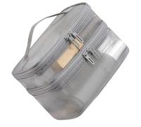 Organiseur de maquillage en maille de nylon - Design double couche - Rangement spacieux pour pinceaux de maquillage, soins de la peau, voyage élégant et pratique, gris, A, Beauté de masse