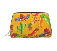 Organiseur de maquillage imprimé chapeau de cactus et piment piment, trousse de beauté antichoc avec large ouverture à fermeture éclair pour voyage, doré, One Size