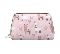 Organiseur de maquillage imprimé lama cactus rose, trousse de beauté antichoc avec large ouverture à fermeture éclair pour voyage, doré, One Size
