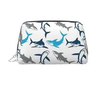 Organiseur de maquillage imprimé requins, trousse de beauté antichoc avec large ouverture à fermeture éclair pour le voyage, Argenté., One Size