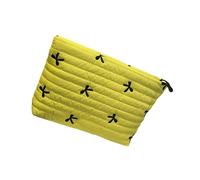 Organiseur de maquillage matelassé avec nœud brodé - Spacieux et lavable - Sac de rangement pour produits cosmétiques essentiels de voyage, jaune