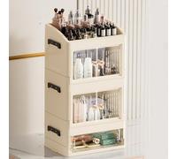 Organiseur de maquillage pliable avec 3 tiroirs empilables en plastique pour coiffeuse et coiffeuse, parfait pour les produits de beauté, le parfum et l'organisation de la salle de bain