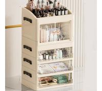 Organiseur de maquillage pliable avec 3 tiroirs empilables en plastique pour coiffeuse, idéal pour la beauté, le parfum et l'organisation de la salle de bain