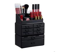 Organiseur de maquillage Relaxdays empilable à tiroirs, boîte à bijoux et rangement en acrylique, noir