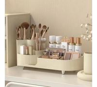 Organiseur de maquillage rotatif à 360° de grande capacité pour salle de bain, cosmétiques, facile à contenir tous vos produits de soins de la peau (taille M, ivoire)
