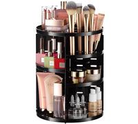 Organiseur de maquillage rotatif à 360° - Hauteur d'étagère réglable et entièrement rotatif. L'organisateur de cosmétiques parfait pour la commode de chambre ou le comptoir de coiffeuse (noir)