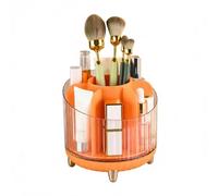 Organiseur de Maquillage Rotatif À 360°, Rangement Catégorisé À Plusieurs Compartiments avec Garde-corps Surélevé, Étanche Et Anti-poussière pour Bureau, Chambre À Coucher, Salle de Bain Orange