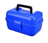 Organiseur de matériel de pêche à deux couches pour mini leurres avec 6 divisions supérieures et section inférieure ouverte, charnière complète à 180 degrés, polypropylène résistant à l'usure (bleu)