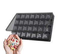 Organiseur de médicaments - Pilulier mensuel | Distributeur portable à 28 emplacements avec couvercle anti-poussière de grande capacité pour les compléments quotidiens, le tri des ordonnances, les