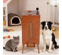 Organiseur de nourriture pour animaux de compagnie pour aliments secs/collations lyophilisées capacité de 9 à 10 kg, contreplaqué en bois massif avec fenêtre en verre et esthétique rétro, convient aux