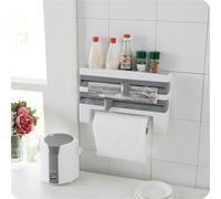 Organiseur de papier parchemin 3 en 1 en feuille d'aluminium avec cutter intégré et distributeur de rouleaux métalliques rotatifs pour tiroir de cuisine - Plastique ABS 39 x 24 x 10 cm (gris)