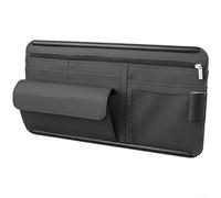 Organiseur de pare-soleil de voiture avec étui à lunettes en cuir synthétique et rangement de cartes de tickets pour une utilisation organisée du véhicule (noir)